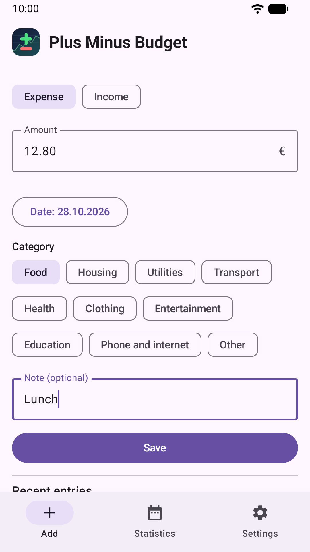Adding an expense